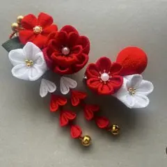 【067】つまみ細工　七五三　髪飾り　浴衣着物　和装 袴 赤白