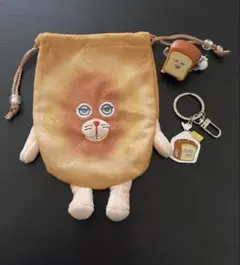 【未使用】にせパンどろぼうぬいぐるみ巾着 巾着袋 パンどろぼうキーホルダー