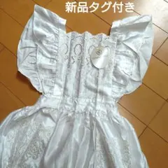 【新品タグ付き】桂由美　フリルレース　刺繍エプロン　白　高級感