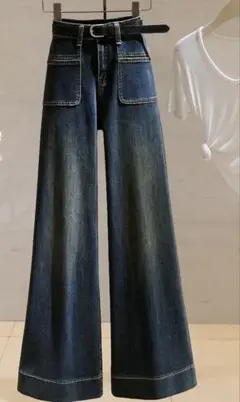 デニム ワイドレッグ ジーンズ ボトムス ブルーデニムY2K XL