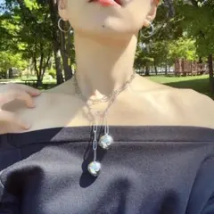 ステンレス チョーカー ネックレス シルバー オーバル チェーン シルバーボール