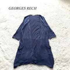 M7【ジョルジュレッシュ】カーディガン　七分丈袖　ネイビー　リネン　40 ラフ