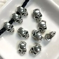 大穴 メタルビーズ シルバー スカル 10個 ホール4mm レザークラフト