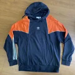 adidas 3本ライン パーカー L 黒/オレンジ