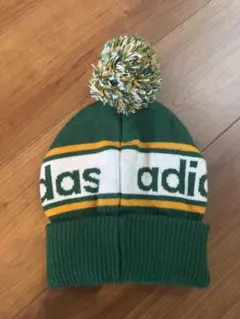 90s adidas アディダス　ボンボン　ニット帽　ビーニー　古着　緑