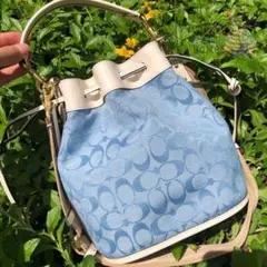 【美品】COACH シグネチャー シャンブレー フィールド バケット バッグ
