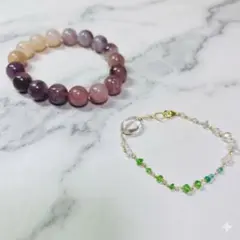 【本物のクリスタル使用】ブレスレット　2点まとめ売り　ハンドメイドアクセサリー