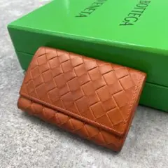 【美品】ボッテガヴェネタ コインケース イントレチャート オレンジ レザー