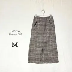 【しまむら】美品✨千鳥柄 タイトスカート フロントスリット ウエストゴム 綺麗め