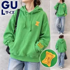 GU ジーユー コアラのマーチ 裏起毛パーカー L グリーン 1234