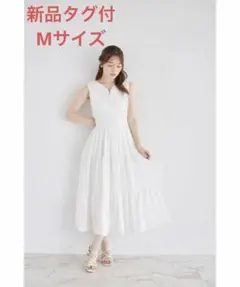 【新品タグ付き】くるみ飾り釦付きピンタック×シャーリングティアードワンピースM