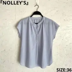 【NOLLEY'S】ストライプ柄キーネックブラウス　半袖　金釦　36