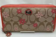 COACH コーチ 花柄 ラウンドファスナー 長財布 ピンク - メルカリ