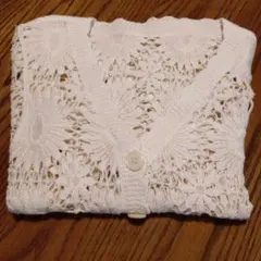 レディース手編み風半袖カーディガン　白　Мサイズ　新品未使用