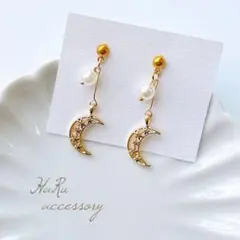 【 k5 】三日月 ゴールド ホワイトパール ピアスorイヤリング