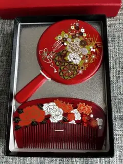 和装小物 手鏡 櫛 セット 花柄 赤