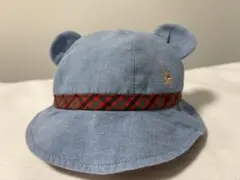美品　familiar ファミリア　クマ耳付きベビー帽子 赤チェック　45-47