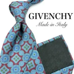 【美品】GIVENCHY ジバンシー ネクタイ 総柄 ドット柄 ブルー レッド