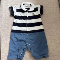 プティマイン　ストライプ コットンロンパース 80