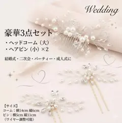 豪華3点セット☆ ヘッドドレス パール 小枝 ヘアアクセサリー 結婚式 髪飾り