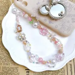 ハンドメイド　ビーズストラップ　アクセサリー　キーホルダー　携帯　スマホ　レジン