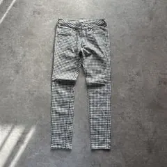 K1716 アース スキニーパンツ ギンガムチェック S 黒白 ストレッチ