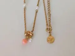 クレージュ　リボン　ネックレス コーラル パール