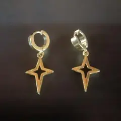 星型金メッキフープピアス
