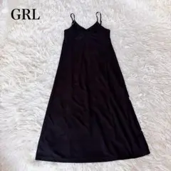 GRL ブラックロング丈 フロントギャザーフレアキャミワンピース[sm28]