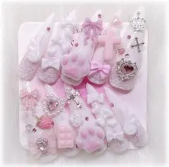 【現品】ネイルチップ 地雷系 量産型 ゴテゴテ リボン ラメ ロング