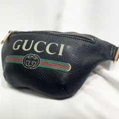 極美品 グッチ シェリーライン ロゴ プリント ショルダーバッグ 大容量 黒