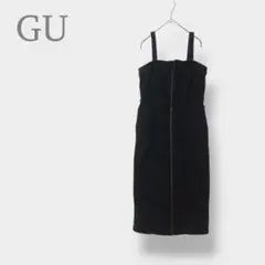 【GU ジーユー】デニムフロントジップワンピース　ブラック　ロング　ストレッチのサムネイル