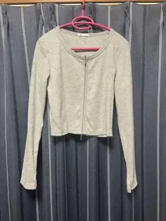 GU グレー リブダブルジップカーディガンQ