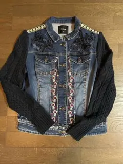 Desigual デシグアル デニム×ニット 刺繍 ジャケット サイズ40
