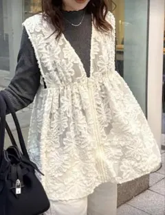 shein レース　ベスト　ジレ　レイヤード　L