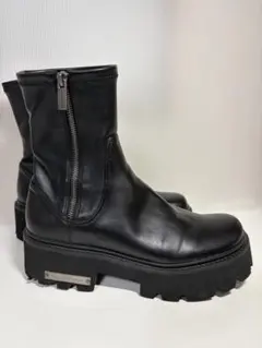 黒レザー厚底ジッパーブーツ サイズ25.5cm