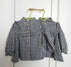 ギンガムチェック　Aラインカットソー　2枚セット　双子　90