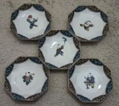 九谷焼 青郊 唐子 八角皿 5枚セット