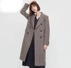 ツイードコートチェック柄ロングコート　Sサイズブラウンセット売り