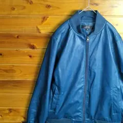 レザージャケット　ライダース　シングルライダース　フェイクレザー　Ⅿ　青　古着