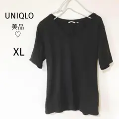 美品♡ユニクロ ドライＴシャツ　半袖　Vネック　XL　黒　カットソー