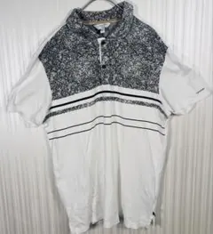 Calvin Klein 総柄切替ポロシャツ L 白
