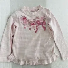 美品　mezzo piano 花柄リボン長袖カットソー 130