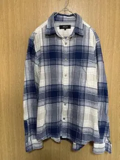 【人気】コムサイズム チェック ネルシャツ L ネイビー 完売品 美品