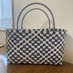 プラカゴバッグ 紫陽花　ネイビー アイボリー