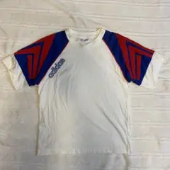 adidas 80s 90s tシャツ 白 赤 青 銀タグ 刺繍 vintage