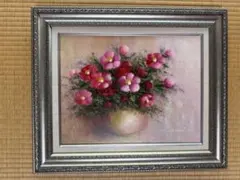真作『中川一政』油絵 花 薔薇 バラ 静物画 額装 直筆サイン RWmis87