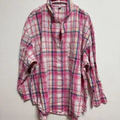 美品✨ONLY 【XL】ピンク系チェック 長袖シャツ レディース かわいい 羽織のサムネイル
