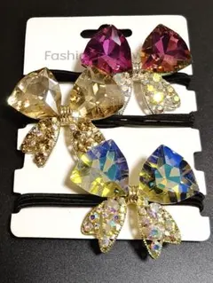 キラキラとしたビジューが特徴的なリボンモチーフのヘアゴム3個セットです♥✨