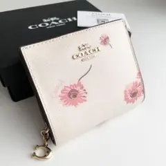 コーチ COACH 折り財布 花柄 スナップ ウォレット アイボリー